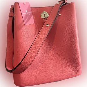 Kate Spade Marti Large Leather Bucket Bag Shoulder Bag Crossbody Garden Pink